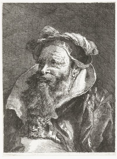 Homme avec tête de satyre sur une boucle (Collection de têtes) - Giovanni Domenico Tiepolo