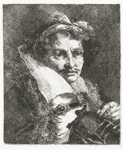 Homme avec moustache et casque (Collection de têtes) - Giovanni Domenico Tiepolo