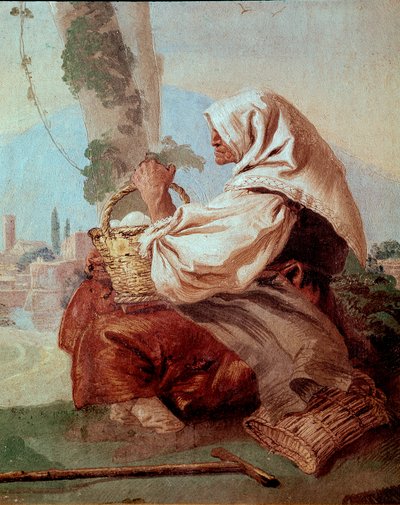 Vieille paysanne avec un panier d