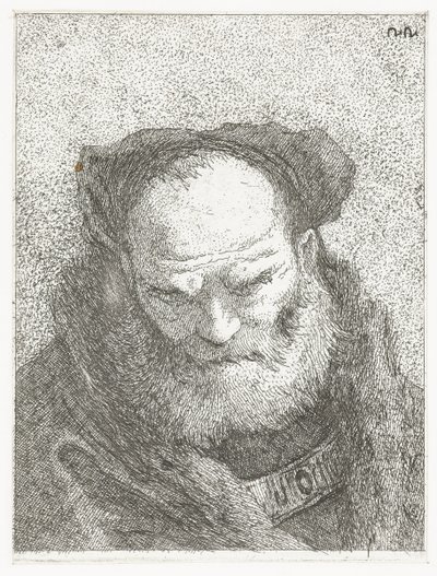 Vieil homme avec barbe et tête baissée (Collection de têtes) - Giovanni Domenico Tiepolo