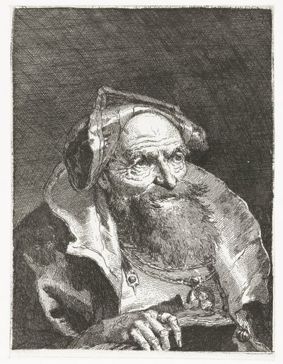 Vieil homme avec chaîne et livre (Collection de têtes) - Giovanni Domenico Tiepolo