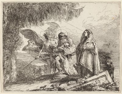 La fuite, Sainte Famille marchant avec un ange - Giovanni Domenico Tiepolo