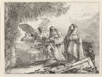 La fuite, Sainte Famille marchant avec un ange - Giovanni Domenico Tiepolo