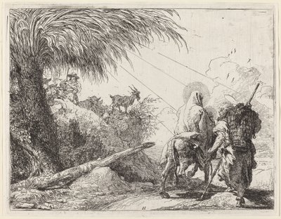 La fuite, Sainte Famille à droite, Joseph regardant à gauche - Giovanni Domenico Tiepolo