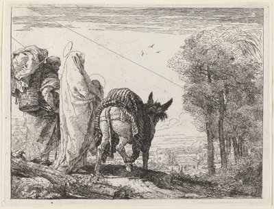 La fuite avec la Sainte Famille à gauche - Giovanni Domenico Tiepolo