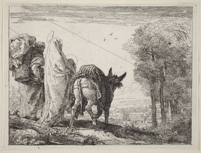La Fuite avec la Sainte Famille à gauche - Giovanni Domenico Tiepolo