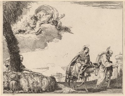 La fuite avec la Sainte Famille à droite - Giovanni Domenico Tiepolo
