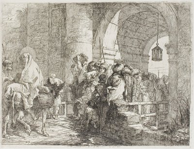 La Sainte Famille arrivant à une porte de la ville, planche 27 de La Fuite en Égypte - Giovanni Domenico Tiepolo