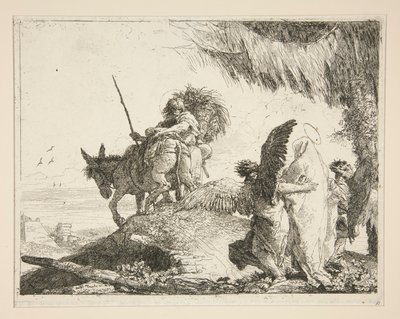 La Sainte Famille entre deux anges, de la série Idée pittoresche sopra la fuga in Egitto - Giovanni Domenico Tiepolo