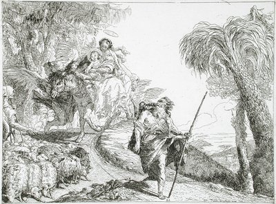 La Sainte Famille descendant un chemin forestier, près d