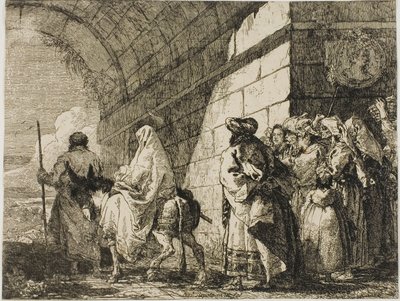 La Sainte Famille quittant par une porte de la ville, planche sept de La fuite en Égypte - Giovanni Domenico Tiepolo