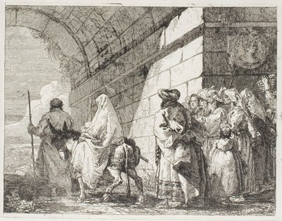 La Sainte Famille quittant par une porte de la ville, planche sept de La Fuite en Égypte - Giovanni Domenico Tiepolo