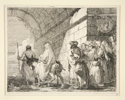 La Sainte Famille passant sous une arche, quittant par une porte de la ville, de la série Idee pittoresche sopra la fuga in Egitto - Giovanni Domenico Tiepolo