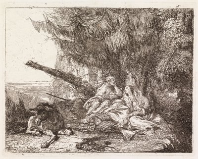 La Sainte Famille se reposant sous un sapin (La Fuite en Égypte XXIII) - Giovanni Domenico Tiepolo