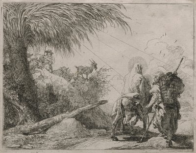 La Sainte Famille sur un chemin rocheux, de la série Idee pittoresche sulla fuga in Egitto - Giovanni Domenico Tiepolo