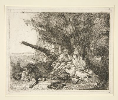 Le repos pendant la fuite en Égypte, de la série Idées pittoresques sur la fuite en Égypte - Giovanni Domenico Tiepolo