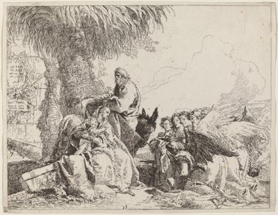 Le repos pendant la fuite, avec des anges adorateurs - Giovanni Domenico Tiepolo
