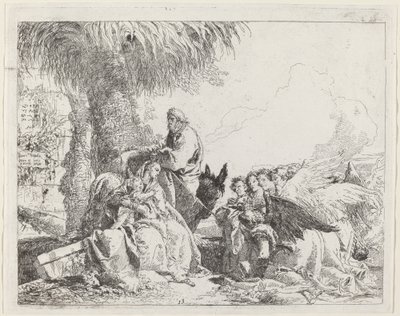 Le repos pendant la fuite, avec des anges adorateurs - Giovanni Domenico Tiepolo