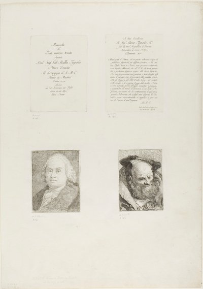Page de titre, dédicace, portrait de Giambattista Tiepolo, vieil homme barbu - Giovanni Domenico Tiepolo