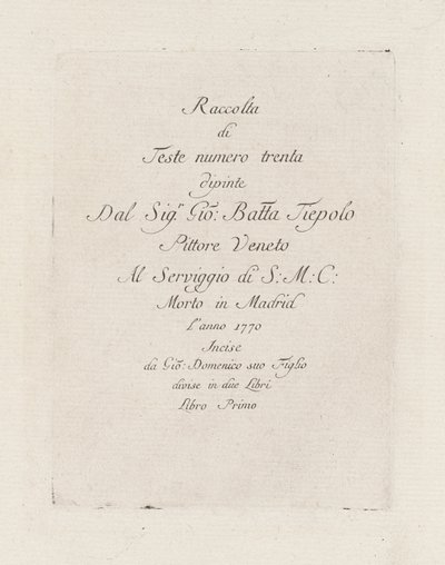 Page de titre, de la Raccolta di Teste - Giovanni Domenico Tiepolo