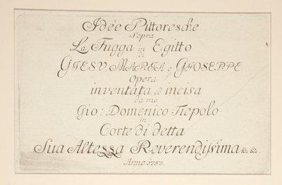 Page de titre, de la série Idee pittoresche sopra la fuga in Egitto - Giovanni Domenico Tiepolo