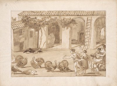 Dindes dans une ferme vénitienne, le troisième dessin de Tiepolo - Giovanni Domenico Tiepolo