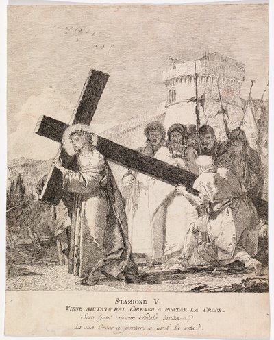 Via crucis - Station V. Simon de Cyrène aide Jésus à porter la croix - Giovanni Domenico Tiepolo
