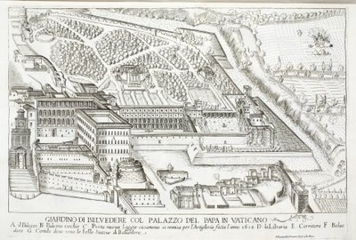 Vue des Jardins du Belvédère dans le Palais Papal, Vatican - Giovanni Domenico de