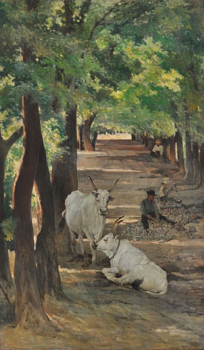 Avenue avec bœufs et casseurs de pierres, vers 1875 - Giovanni Fattori
