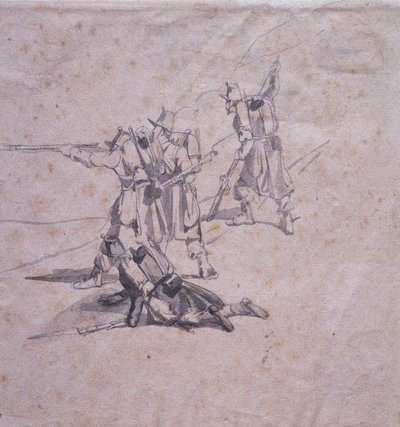Quatre soldats en action - Giovanni Fattori