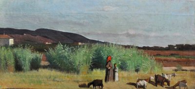 Deux paysannes avec des troupeaux dans la campagne de Livourne, c.1865 - Giovanni Fattori