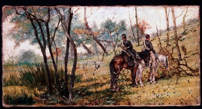 Deux soldats à cheval sous les arbres - Giovanni Fattori