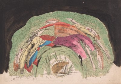 Femme portant deux enfants dans un panier, avec un musicien - Giovanni Francesco Costa
