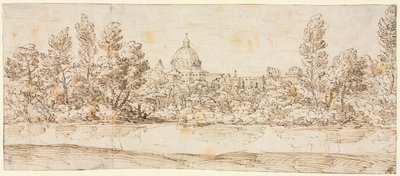 Paysage fluvial avec vue sur la basilique Saint-Pierre, après 1660 - Giovanni Francesco Grimaldi