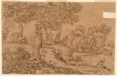 Paysage boisé avec un étang - Giovanni Francesco Grimaldi
