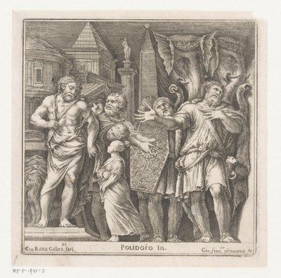 Groupe de figures et deux éléphants dans une ville - Giovanni Francesco Venturini