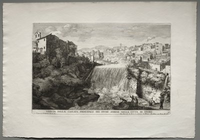 Les fontaines de Rome, Livre IV, planche 27 : Vue de la cascade principale de la rivière Aniene dans la ville de Tivoli - Giovanni Francesco Venturini