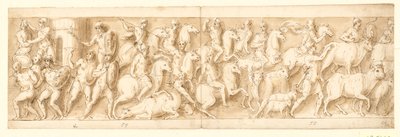 Une colonie allemande est détruite (fin de LXXI); les Allemands en fuite sont poursuivis (LXXII); les femmes (non représentées par Guerra) et les animaux sont emmenés (LXXIII) - Giovanni Guerra