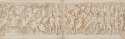 Cavalerie romaine (LXV); une tête coupée (interprétée comme un prisonnier par Guerra) et un prisonnier allemand sont amenés devant l