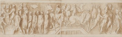 Soldats romains construisant un camp (fin de LXXXII); une adresse (LXXXIII); Romains traversant une rivière sur un pont de bateaux (LXXXIV); des femmes sont faites prisonnières (début de LXXXV) - Giovanni Guerra