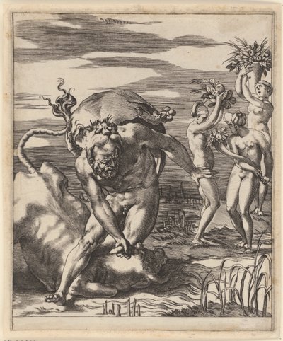 Hercule lutte avec Achélous (Scènes avec Hercule) - Giovanni Jacopo Caraglio
