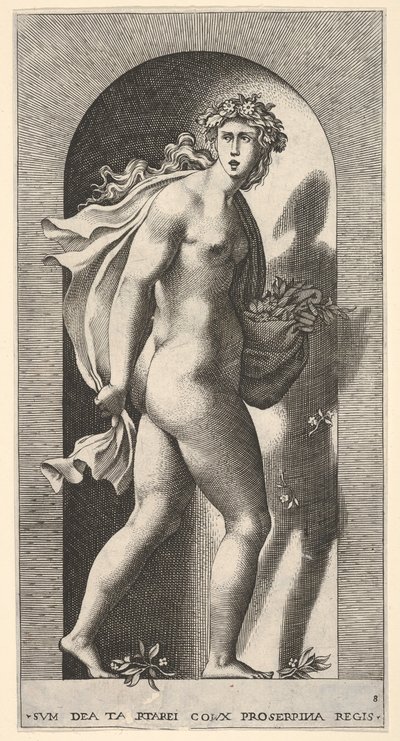 Planche 8 : Proserpine, debout dans une niche, tournant à droite en tenant un manteau, 1526 - Giovanni Jacopo Caraglio