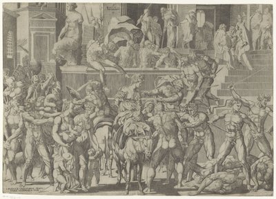 Bataille entre les Romains et les Sabins (Raptus Sabinaro) - Giovanni Jacopo Caraglio