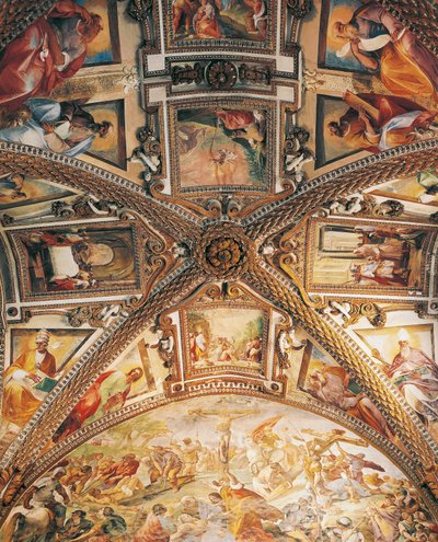 Détail de la voûte du presbytère représentant la Crucifixion, par Giovanni Lanfranco (1582-1647), et des scènes de l