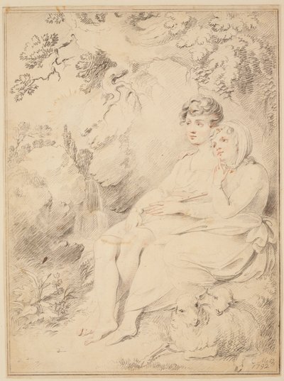 Jeune garçon et une fille avec une flûte et des moutons - Giovanni Lanfranco