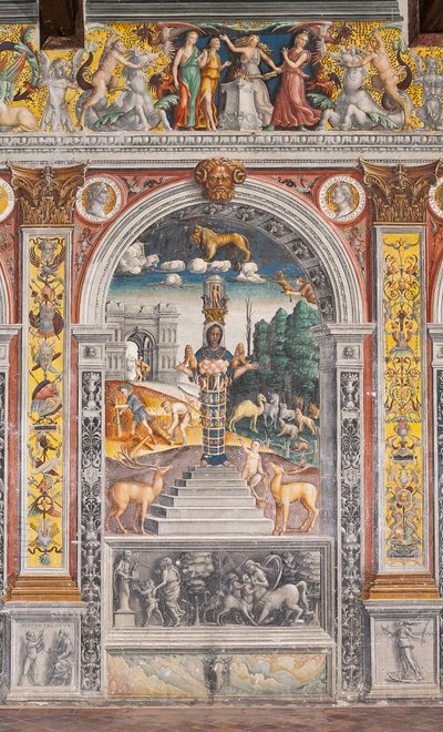 Le signe astrologique du Lion avec Diane, deux cerfs et un satyre comme sur un sarcophage au palais de Bleinhaim ; en arrière-plan l