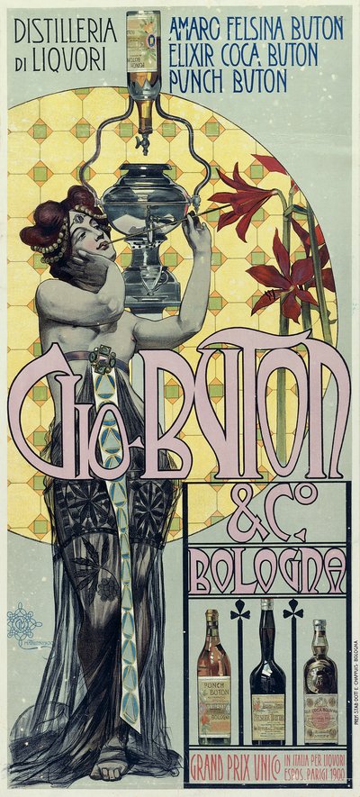 Affiche publicitaire de la distillerie de liqueur Gio Buton et C Bologna - Giovanni Maria Mataloni
