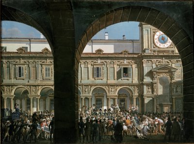 Domenico Pino parle à la foule sur la place Mercanti à Milan, le 21 avril 1814 - Giovanni Migliara