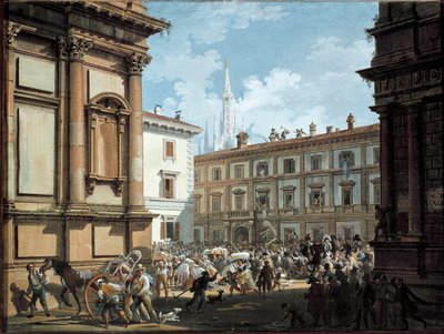 Citoyens milanais pillant la maison de Giuseppe Prina lors de la chute de Napoléon Ier en 1814 (huile sur toile) - Giovanni Migliara