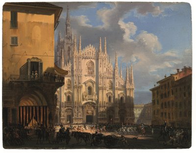 Vue de la Piazza Duomo avec le coperto dei Figini et l